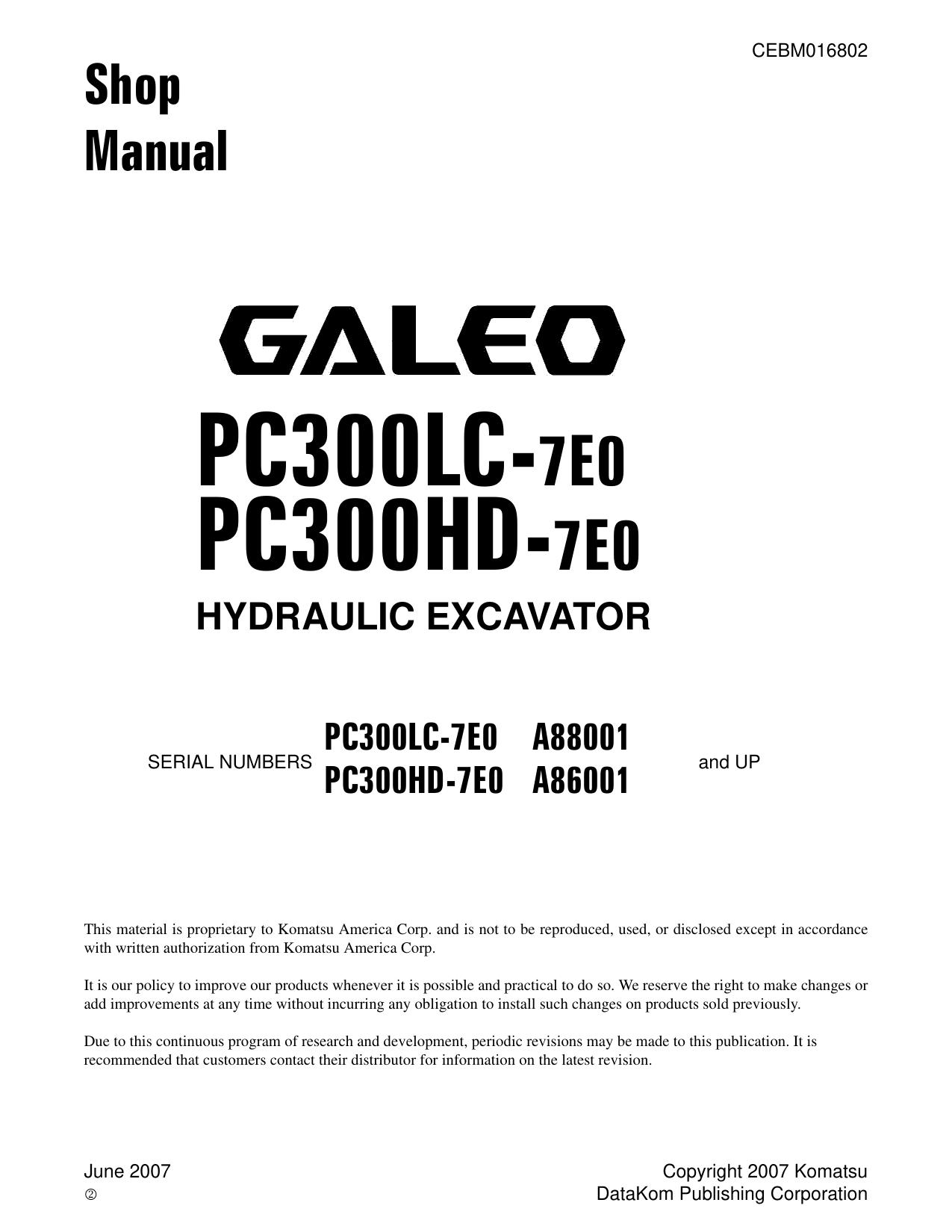 PC300LC-7E0 PC300HD-7E0 Shop Manual